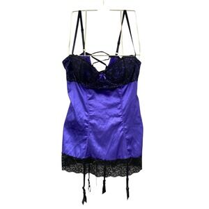 Frederick's of Hollywood Purple Lace Corset Garter Lingerie Bodysuit XLarge Sexy